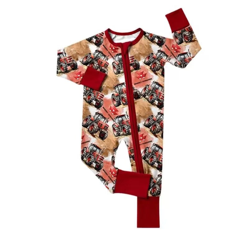 custom moq 5 eta 6-7 weeks baby boys clothes excavator red long sleeve romper