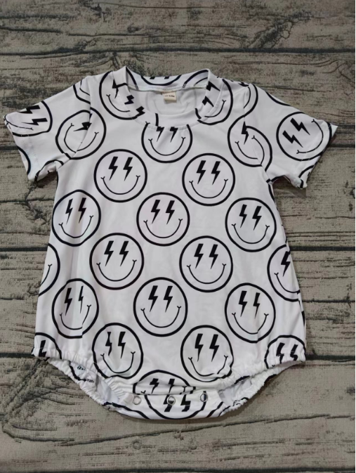 Custom moq 3 eta 6-7weeks Lightning smiley face short-sleeved white romper