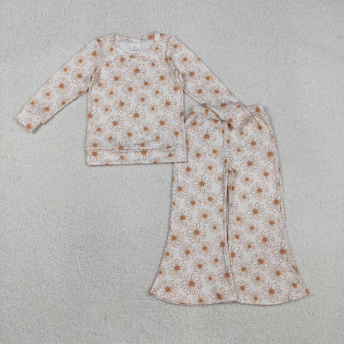RTS NO MOQ(In Stock) GLP2877 Light Khaki Long-Sleeve and Pants Suit with Daisy Floral Pattern