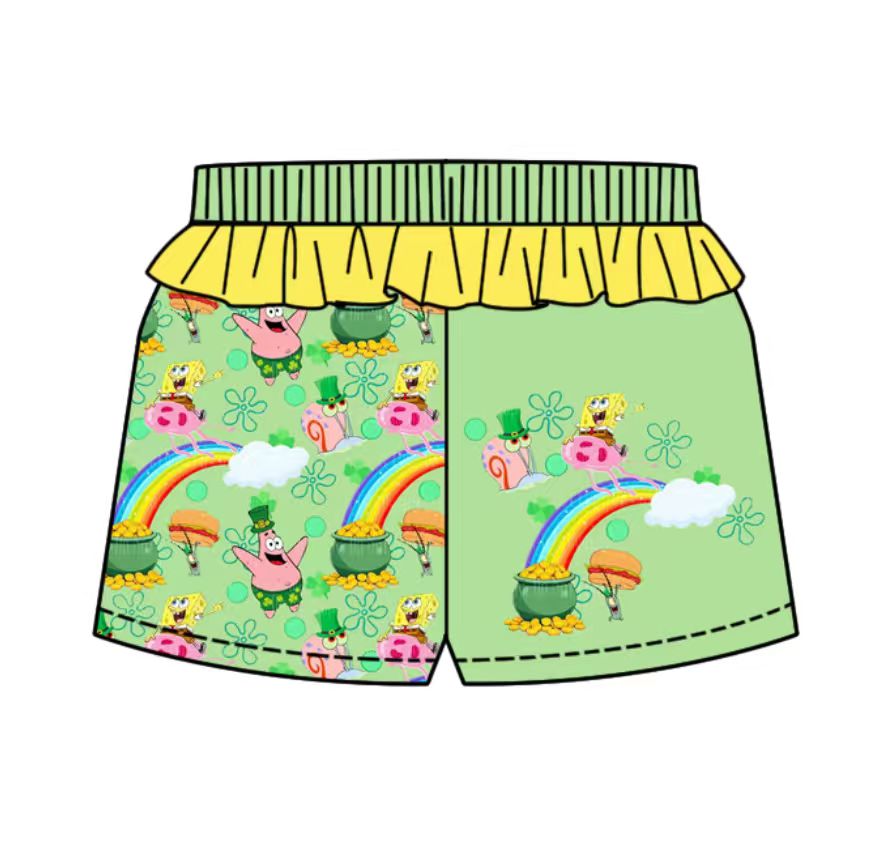Custom moq 5 mix size milk silk baby girl clothes green long sleeve pants sets and shorts
