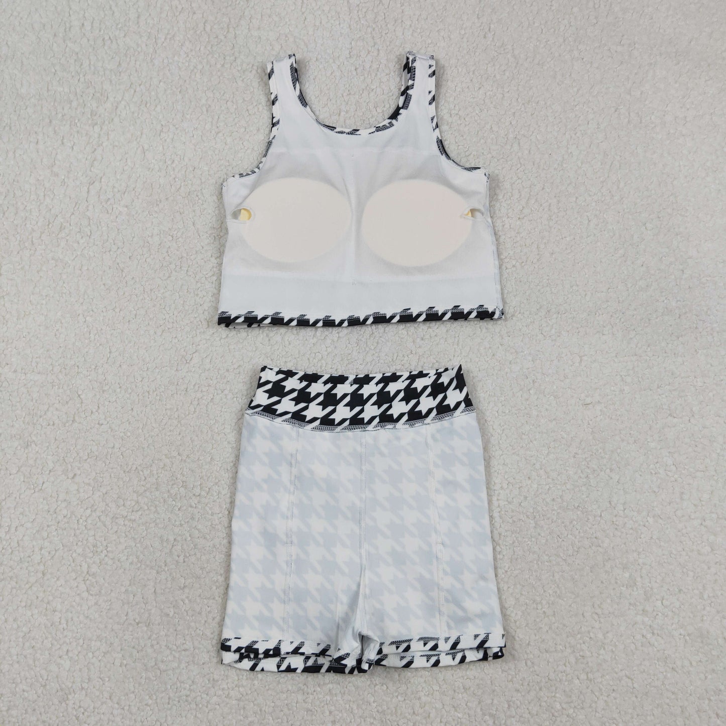 RTS NO MOQ(In Stock) GSD2858 Black and White Houndstooth Sleeveless Pants-Skirt Yoga Set