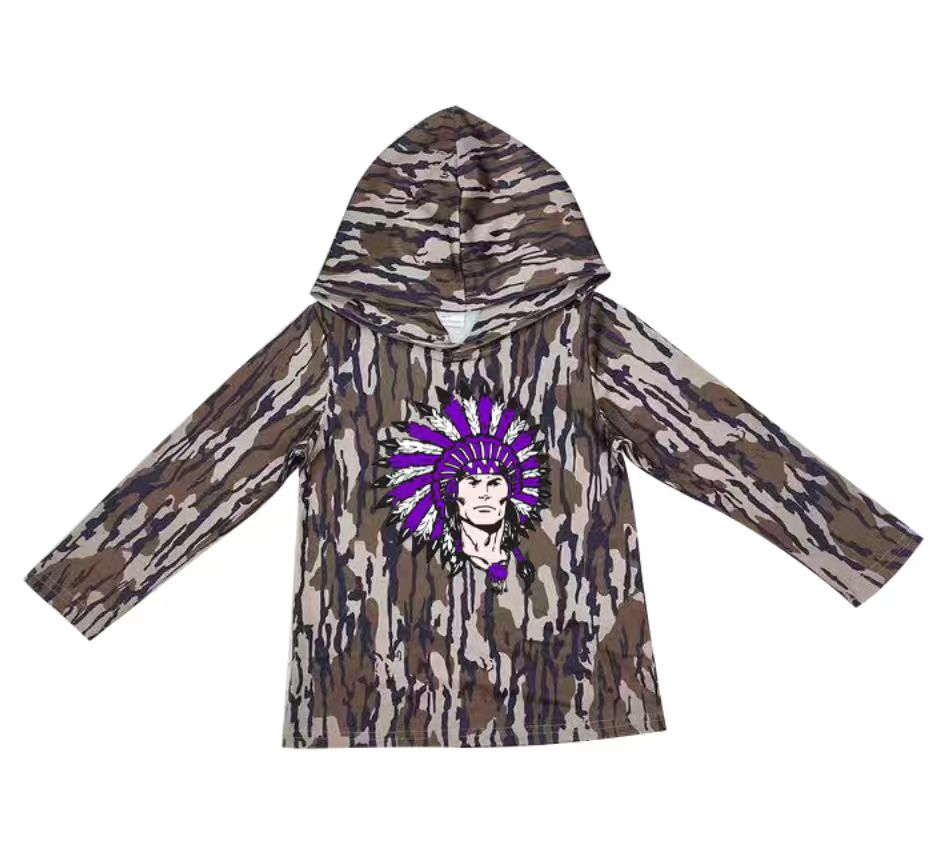 Custom moq 5 mix size milk silk summer team baby girls and boys clothes camouflage hooded long sleeve top-25.10.22