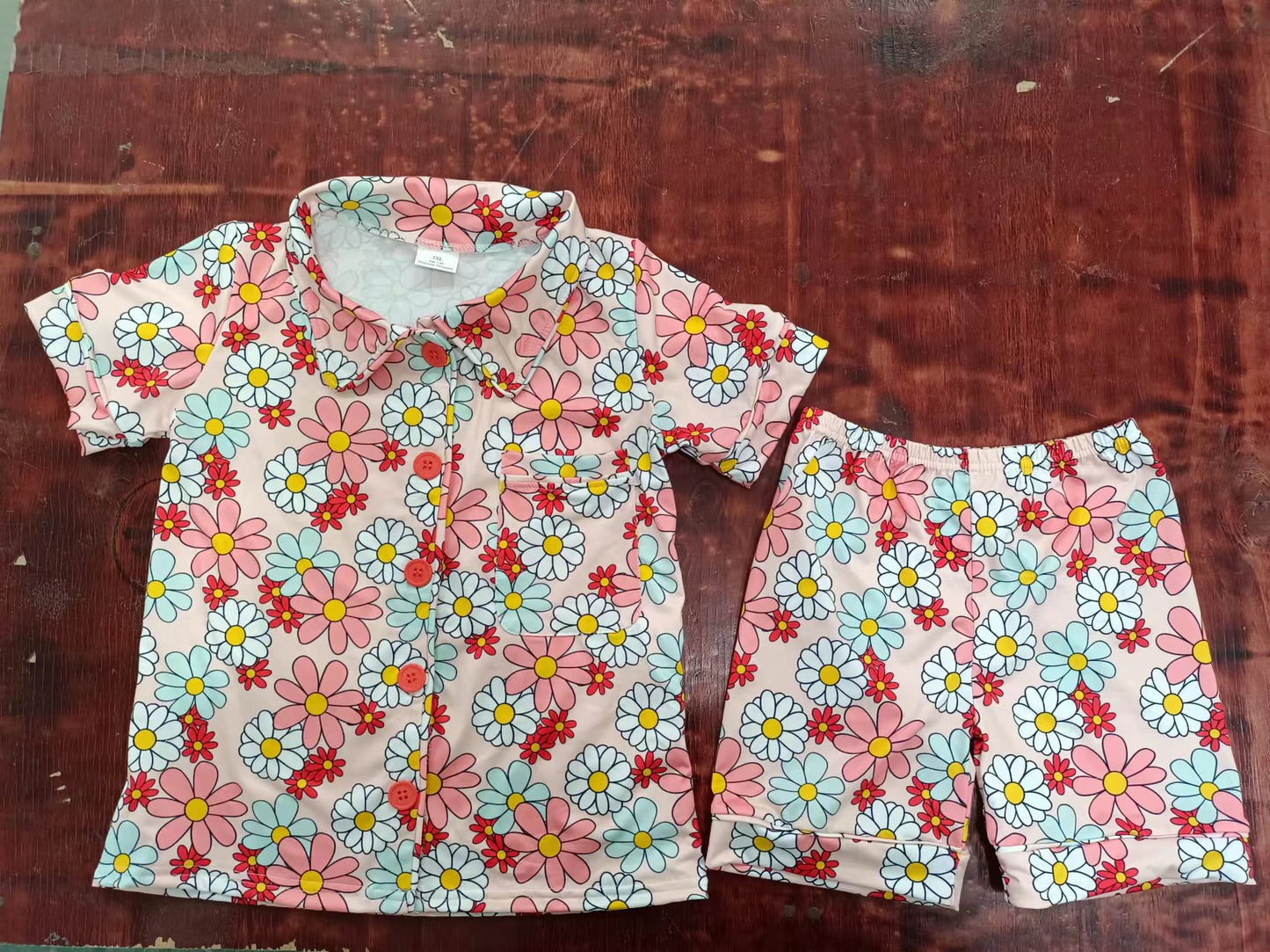 custom moq 5 eta 5weeks summe baby girls clothes floral short sleeve shorts pajama Set