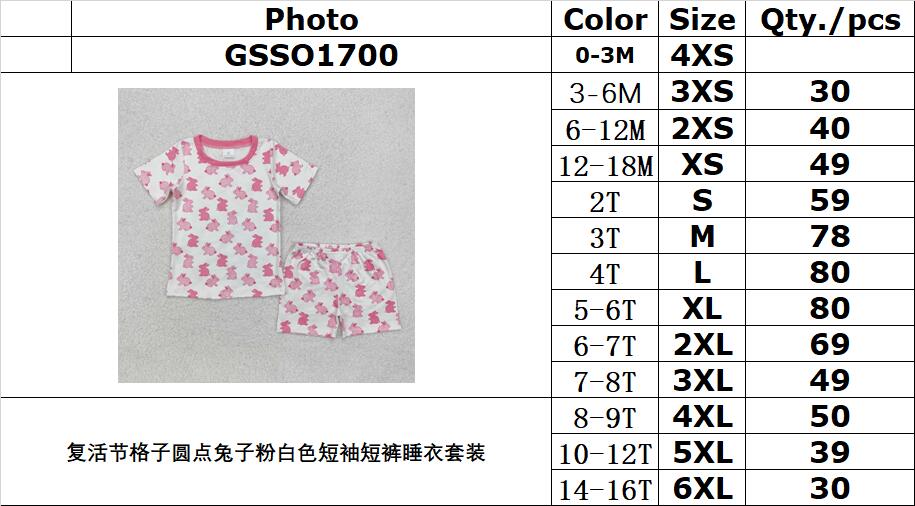 RTS NO MOQ ETA 5/7days Arrived GSSO1700 Easter plaid polka dot bunny pink and white short-sleeved shorts pajama set