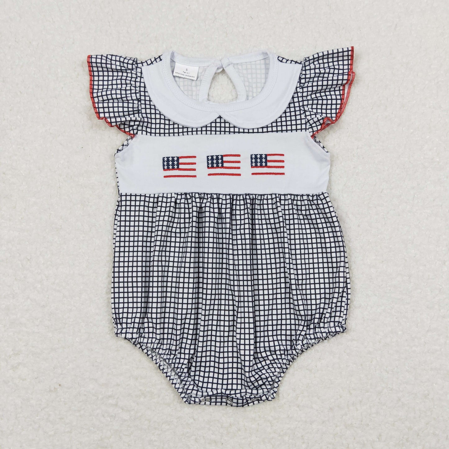RTS NO MOQ(In Stock) Embroidered flag black and white plaid vest jumpsuit