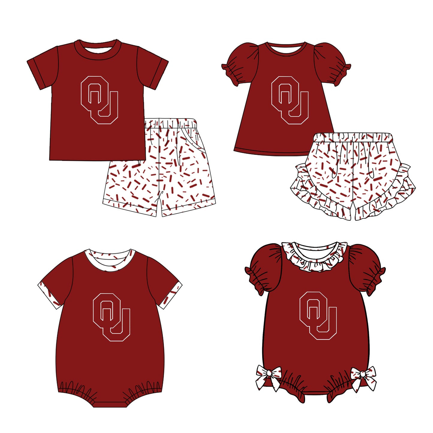 Custom moq 5 mix size milk silk summer teams baby girl boys clothes dark red short sleeve shorts sets and rompers series