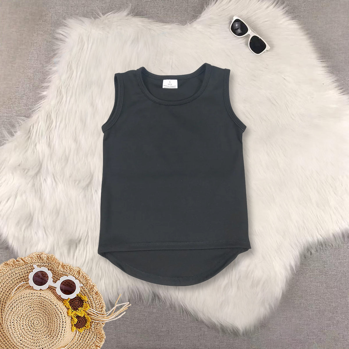 RTS NO MOQ Sibling Baby girls Clothes yoga solid color sleeveless tops-2