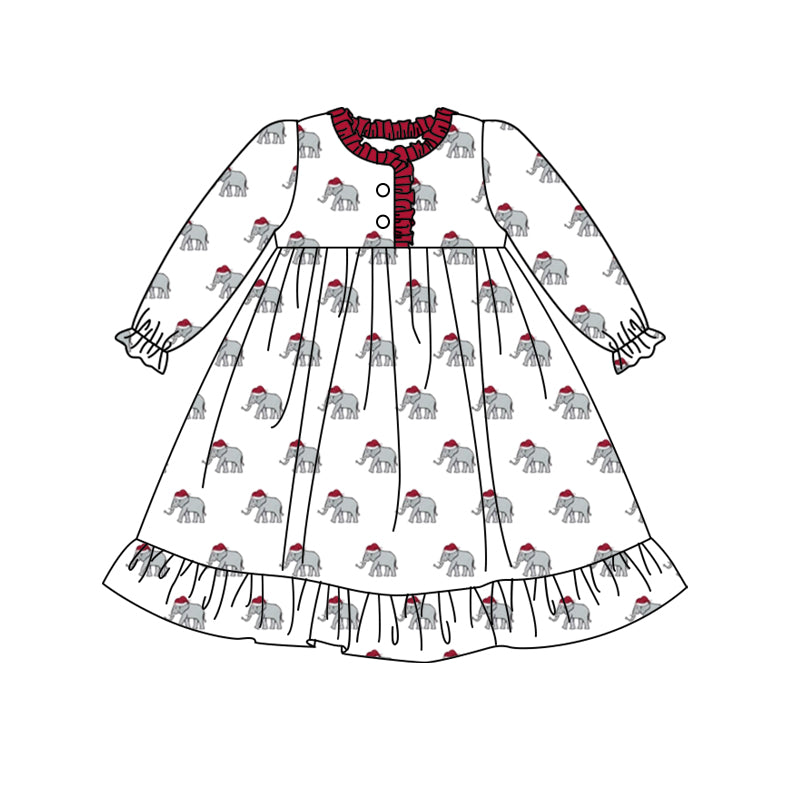 Deadline October 9 custom no moq eta 6-7weeks White long-sleeved dress with elephant pattern wearing Santa hat