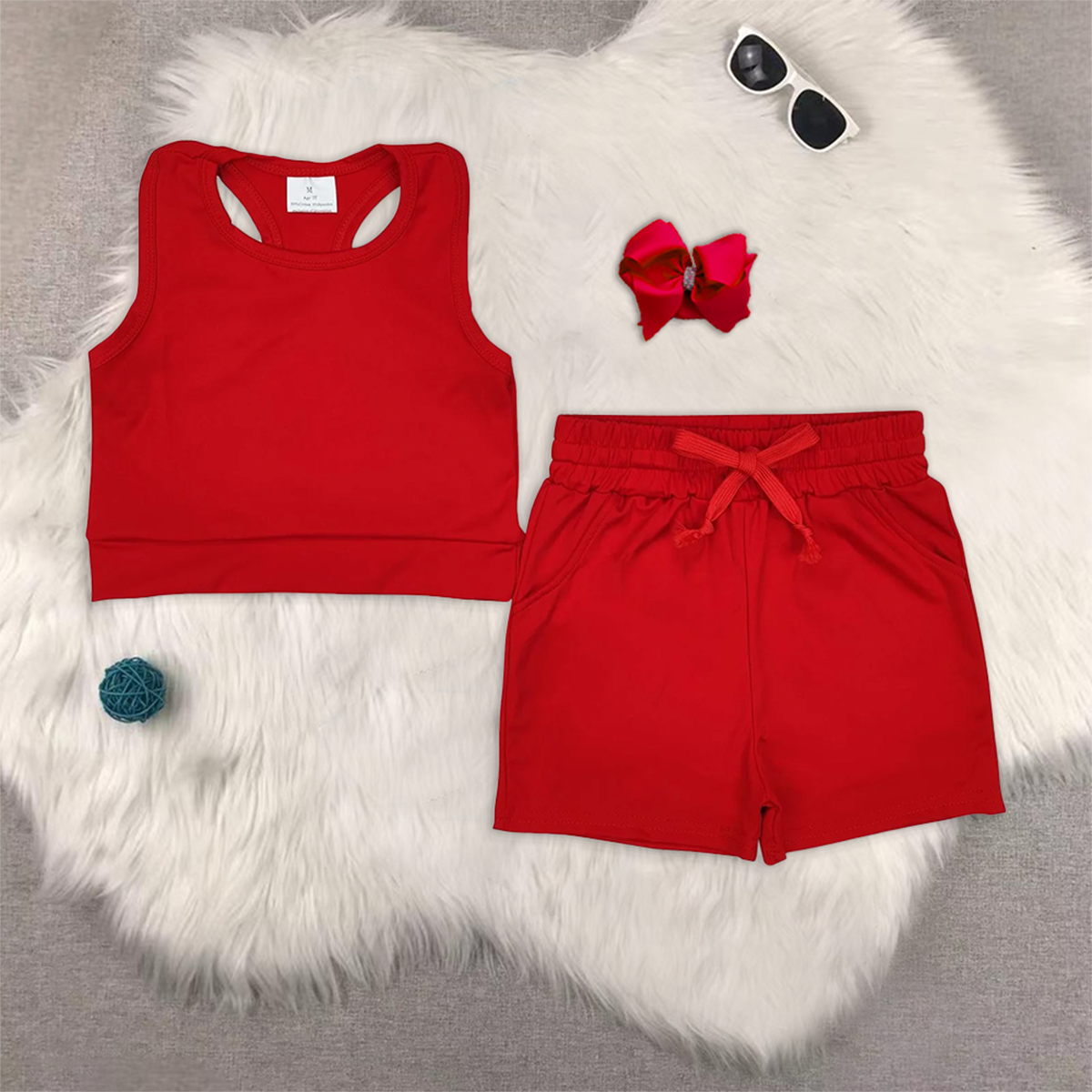 RTS NO MOQ baby girls Clothes yoga solid color short sleeve shorts Sets