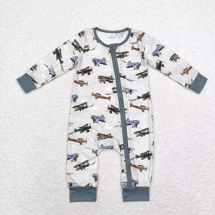 RTS NO MOQ Military Fighter Print Grey Long Sleeve Suit & Long Sleeve Zipper Romper