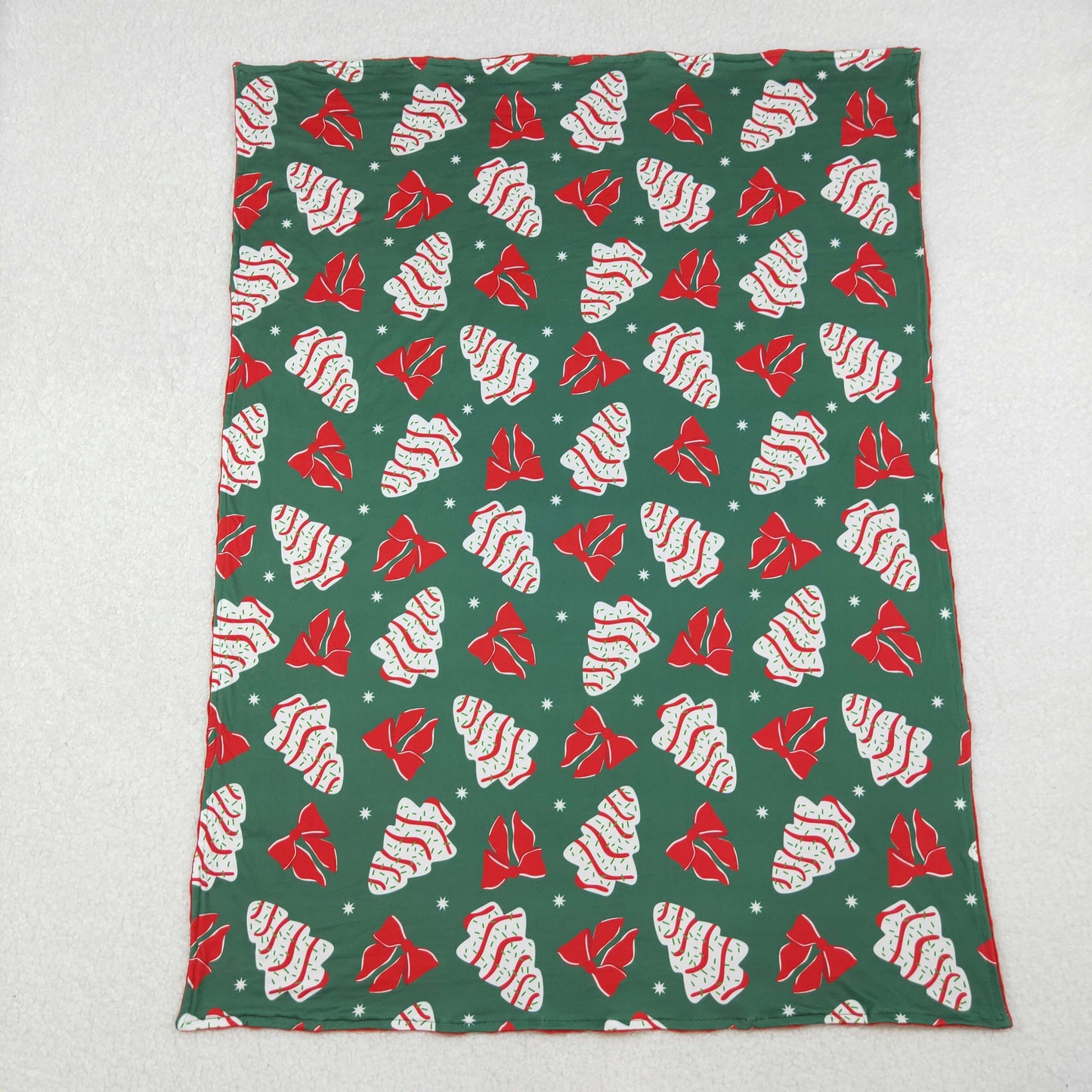 RTS NO MOQ(In Stock) BL0172 Red and green baby blanket with Christmas cookie bow pattern