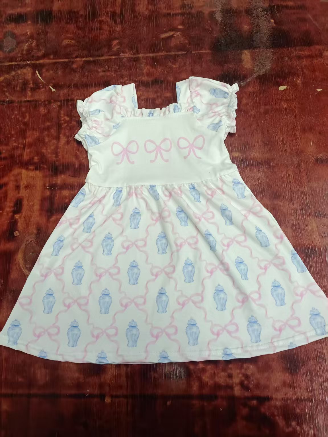 Custom moq 3 eta 6-7weeks baby girl clothes bow floral short-sleeved skirts dress