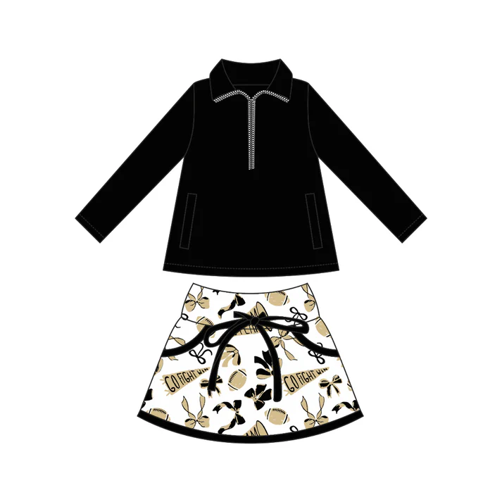 Custom moq 5 each style eta 6-7weeks baby girl clothes team black long sleeve skirt sets-25.8.4