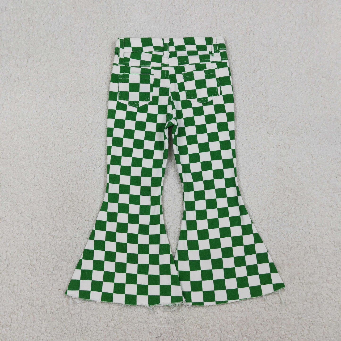 RTS NO MOQ(In Stock) P0841 Green and white plaid denim trousers
