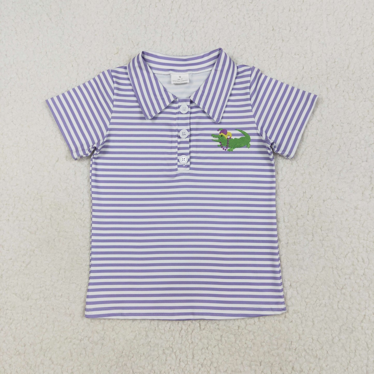 RTS NO MOQ(In Stock) Carnival crocodile purple striped short sleeve top