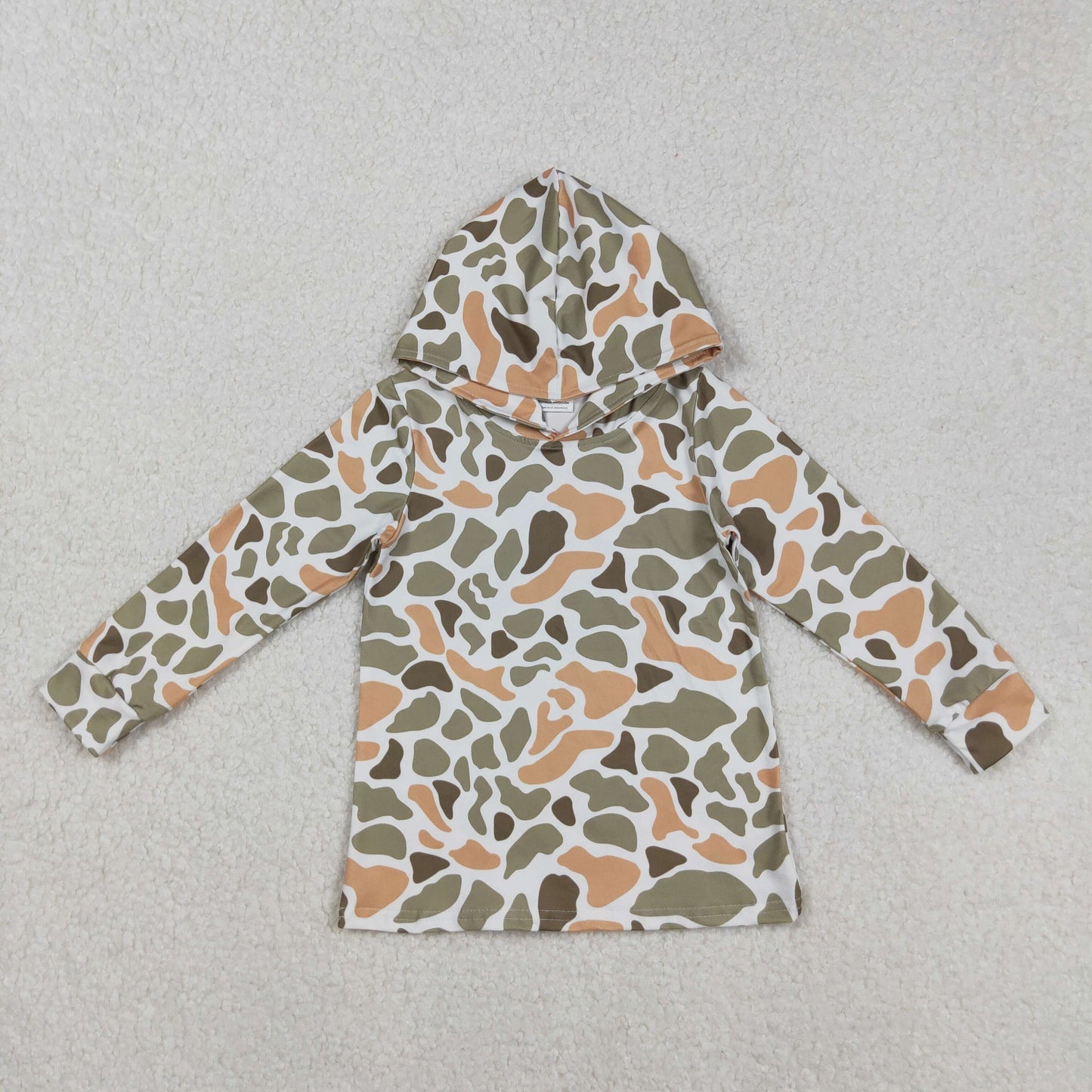 RTS NO MOQ(In Stock) BT1313 Orange and Green Camouflage Hooded Long-Sleeved Top