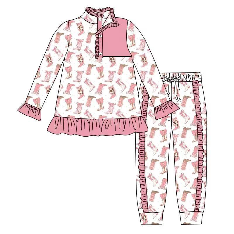 Custom moq 5 mix size milk silk summer baby girl clothes boots long sleeve pants sets-25.8.7