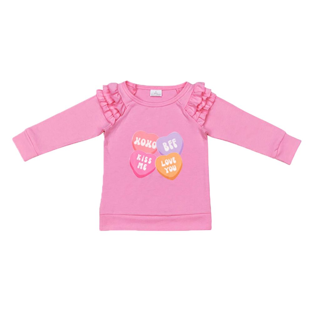 GT0425 kiss me letter love pink lace long-sleeved top