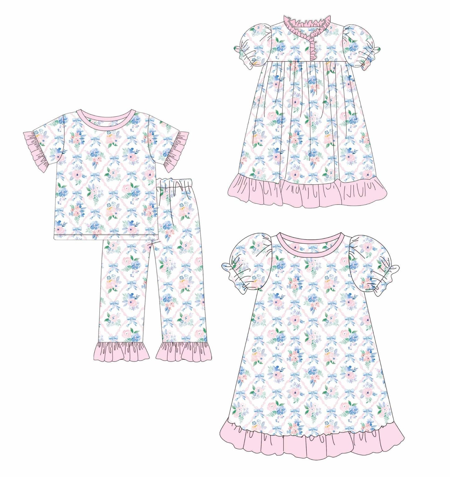 Custom moq 5 each style eta 6-7weeks baby girl clothes bow floral short sleeve pant sets and romper and dress -25.8.28