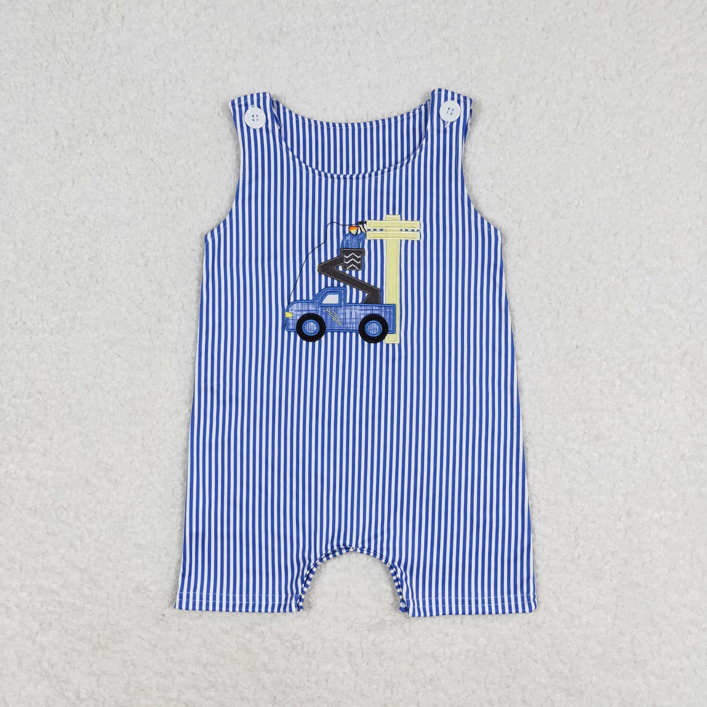 RTS NO MOQ(In Stock) Embroidery Pole Maintenance Worker Blue Striped Sleeveless Jumpsuit