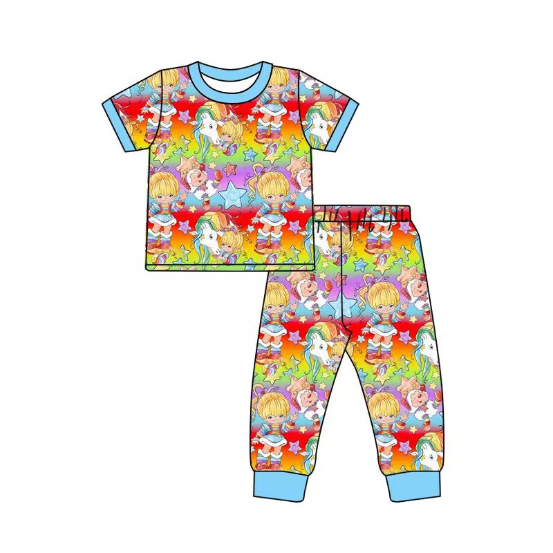 custom moq 5 eta 6-7weeks baby kids clothes colorful character short-sleeved long pants pajama set