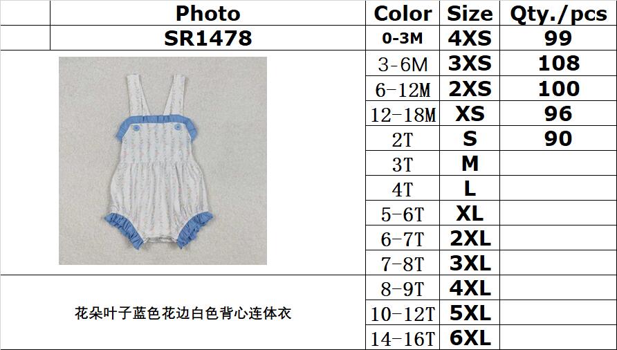 RTS NO MOQ ETA 5/7days arrived SR1478 Flower leaf blue lace white vest jumpsuit