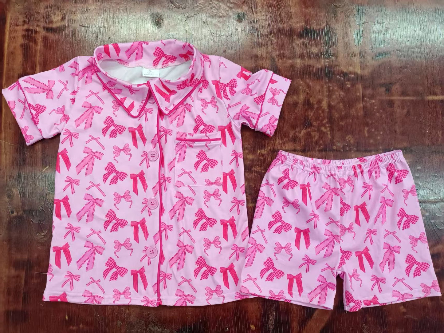 Custom moq 3 eta 6-7weeks baby girls clothes bow pink short Sleeve shorts sets