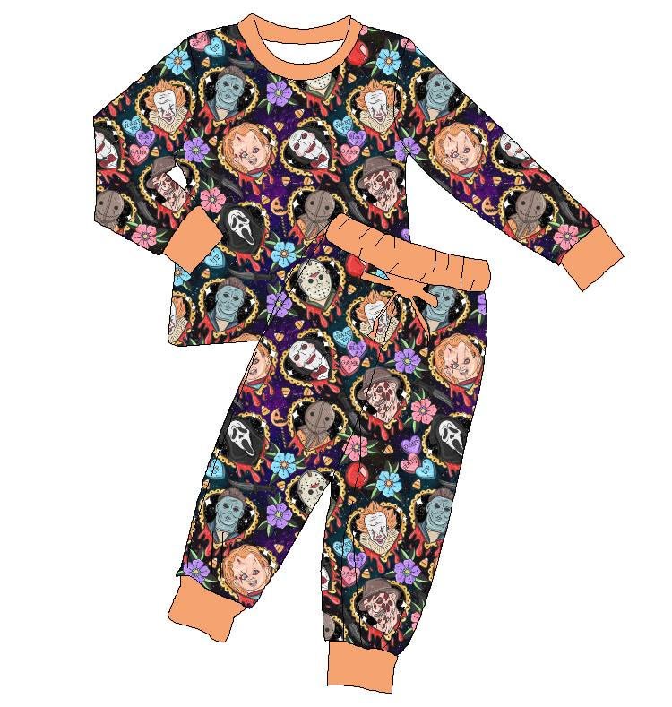 Custom moq 5 mix size milk silk summer teams baby girl clothes halloween long sleeve pants sets-25.8.7