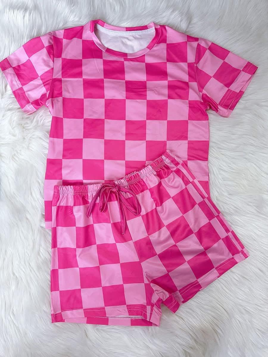 Custom moq 5 each style eta 6-7weeks baby girl short sleeve shorts set 1 and sets 2 and adult set 1 and adult set 2