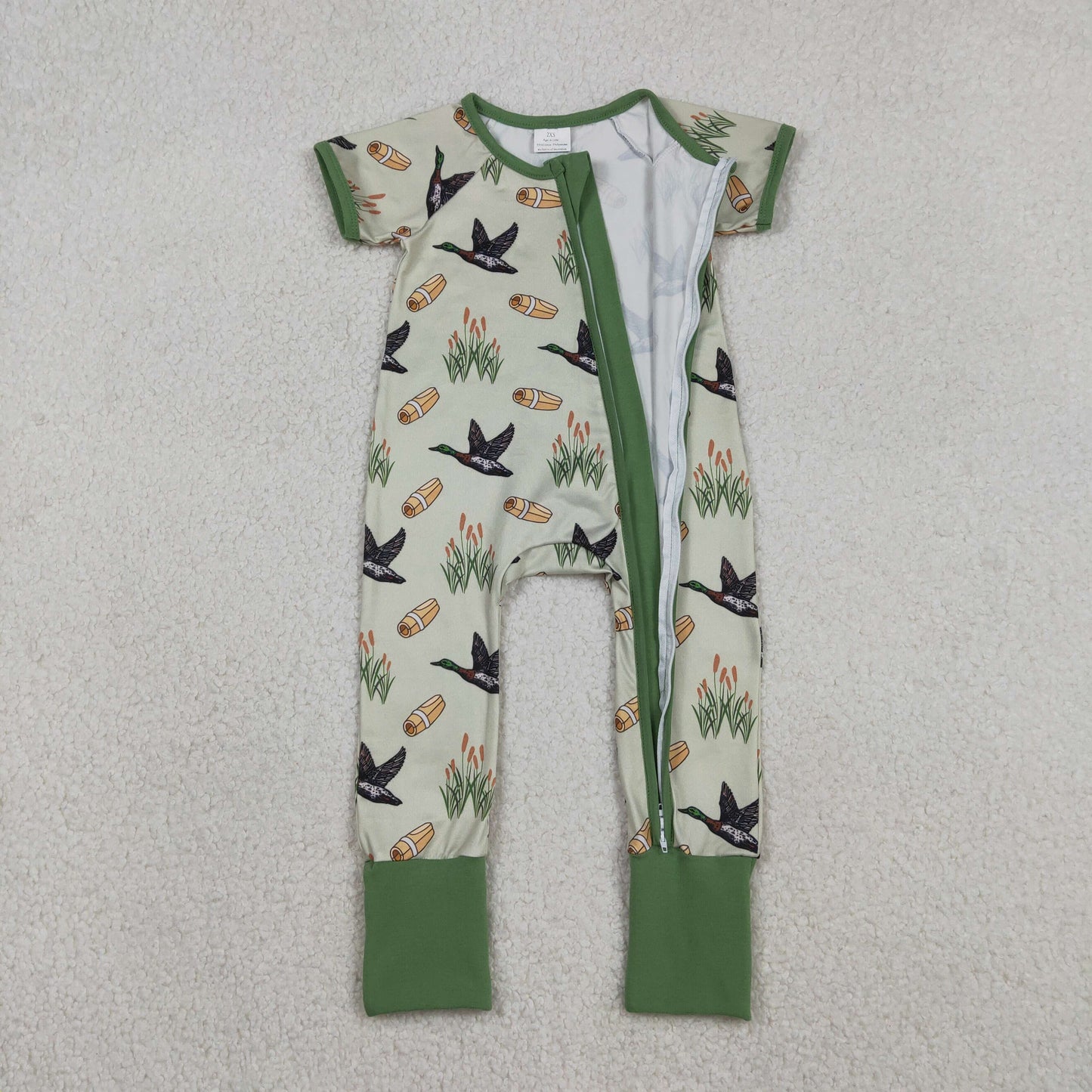 RTS NO MOQ(In Stock) Duck Green Zipper Short-Sleeved Bodysuit