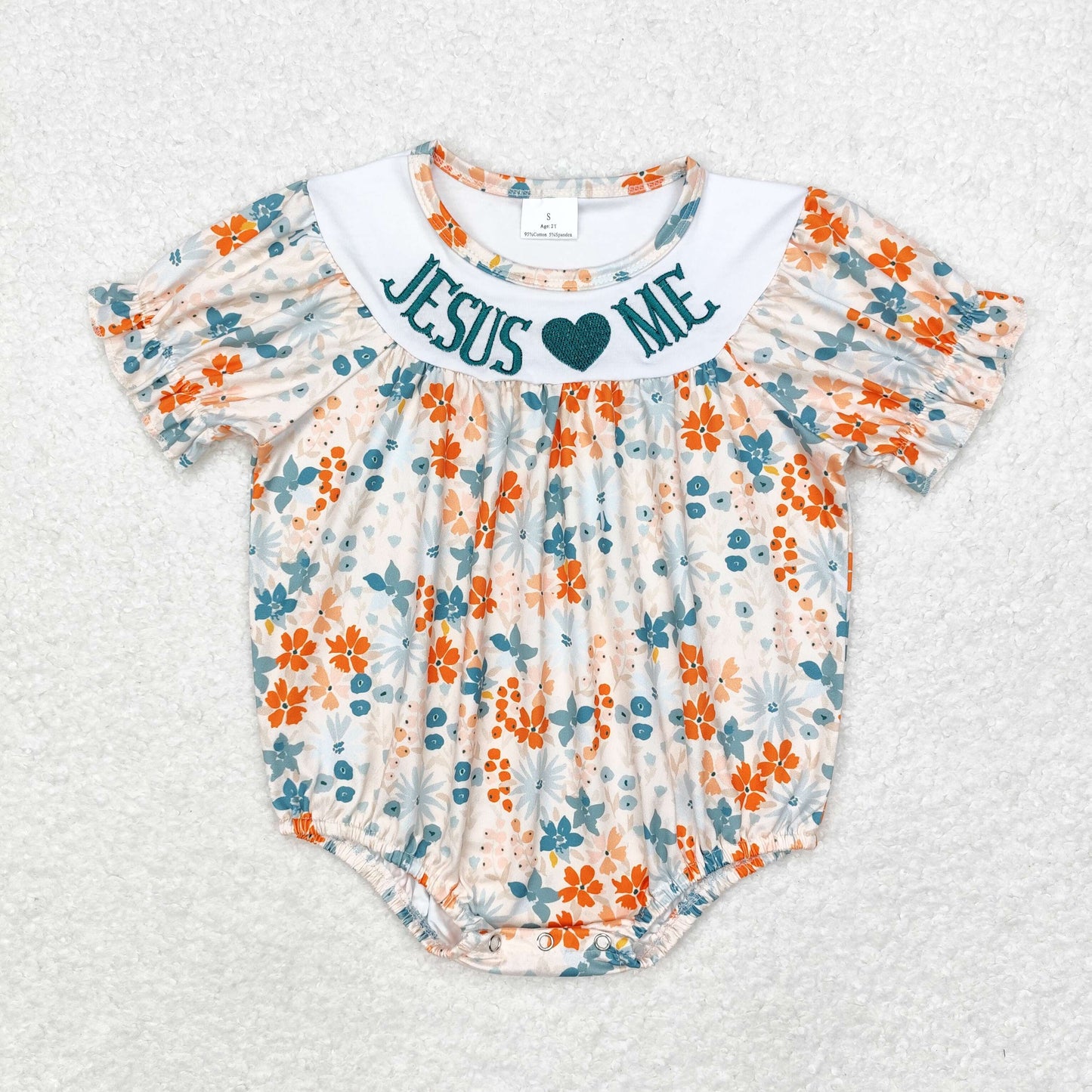 RTS NO MOQ(In Stock) SR1941 jesus love me embroidered flower short sleeve jumpsuit