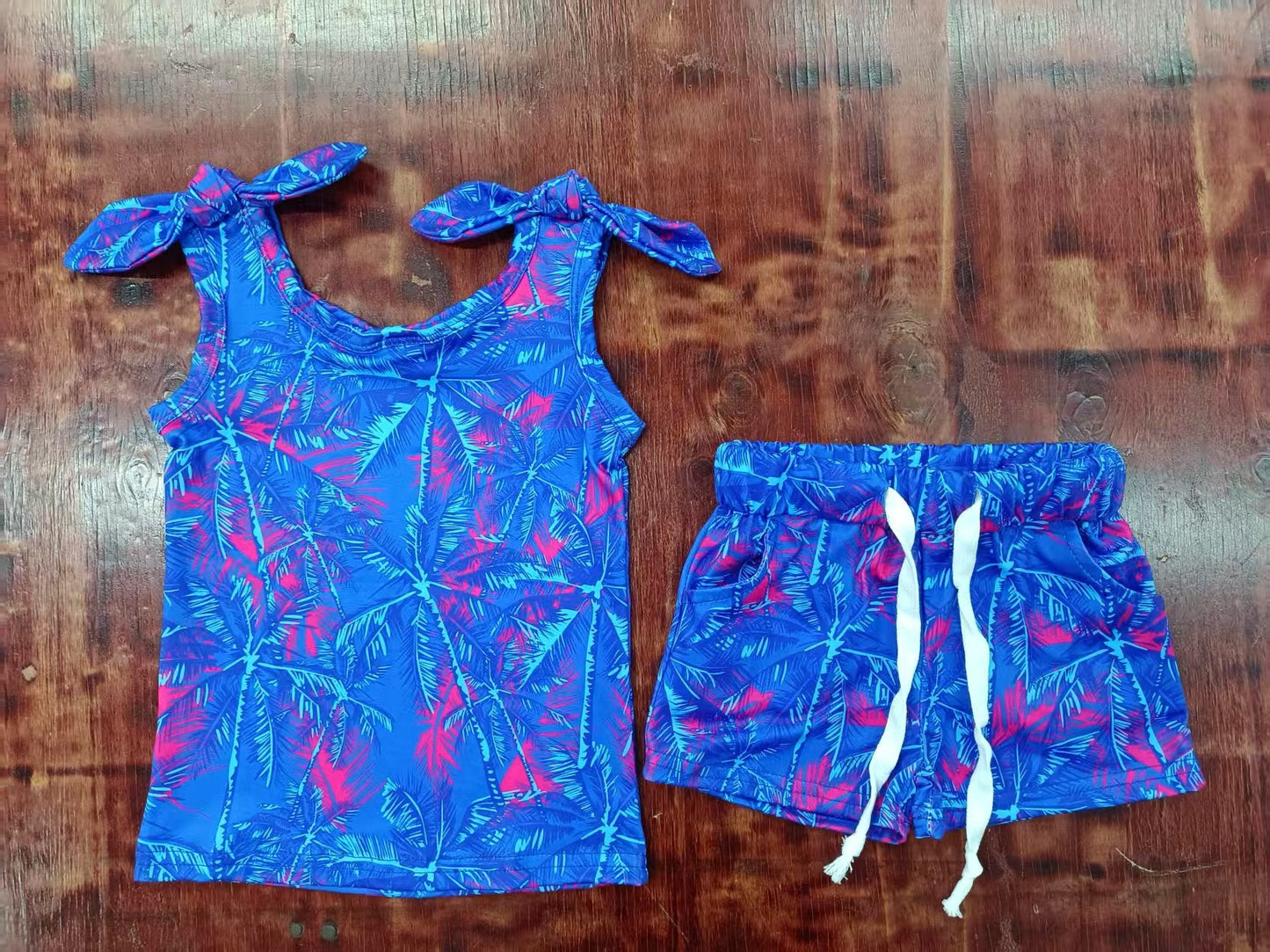Custom moq 3 eta 6-7weeks baby girls clothes blue suspender shorts sets