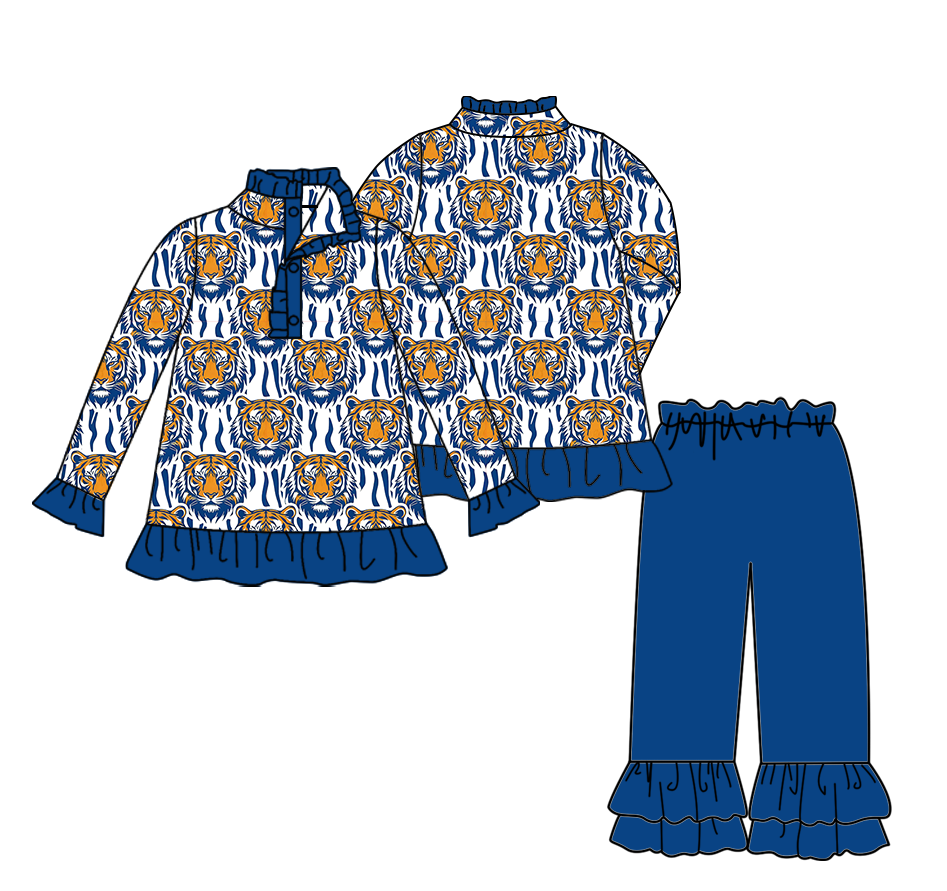 Custom moq 5 mix size milk silk baby girl clothes team blue long sleeve pants sets