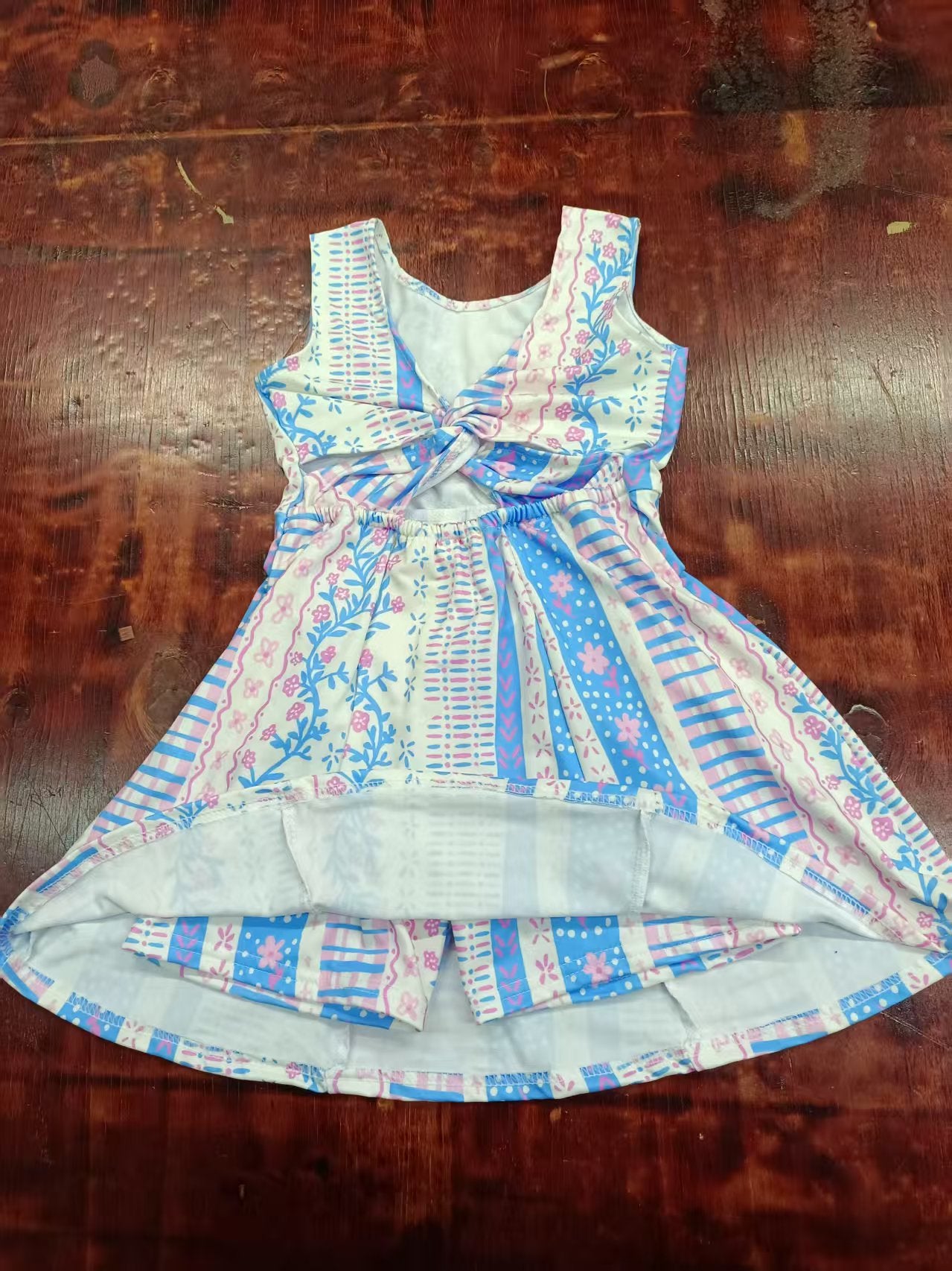 Custom moq 3 eta 6-7weeks baby girl clothes floral blue sleeveless dress