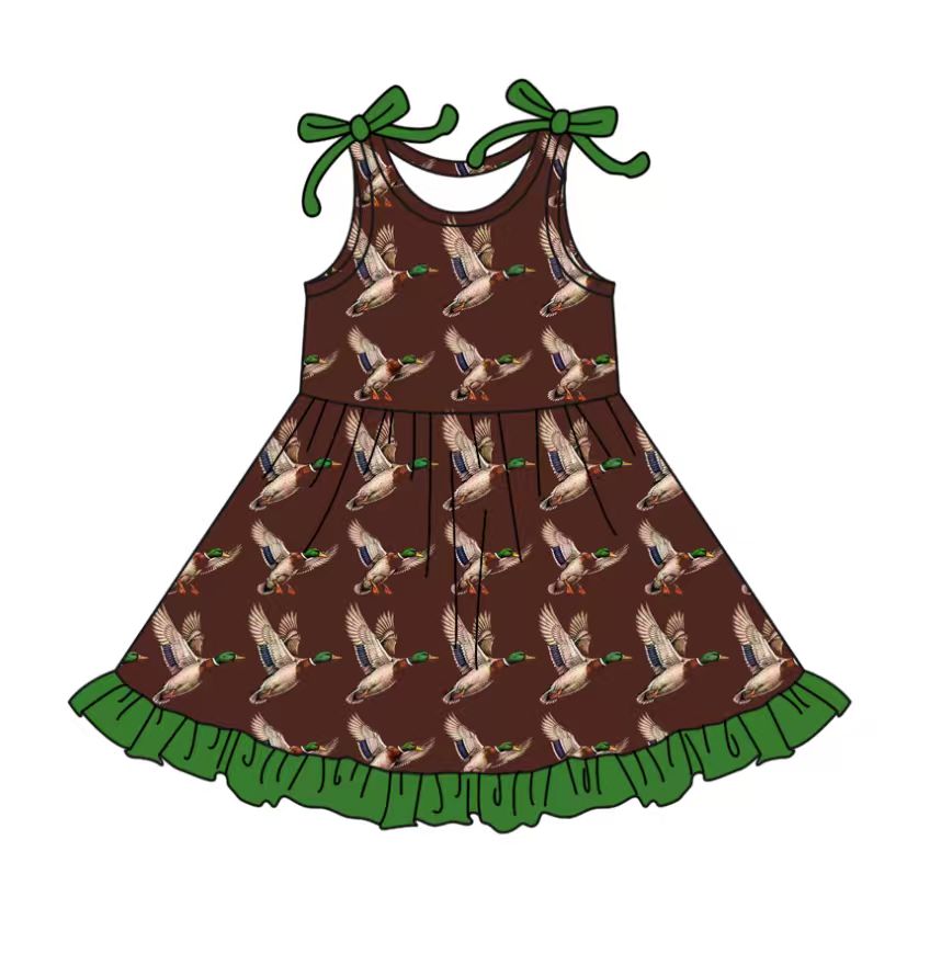 Custom moq 5 mix size milk silk baby girl clothes duck suspender dress