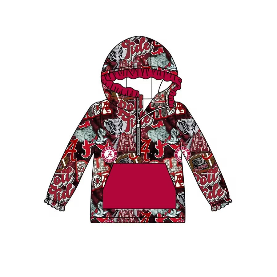 Custom moq 3 eta 6-7weeks Red Elephant Letters Hooded Zipper Pullover Girls Top