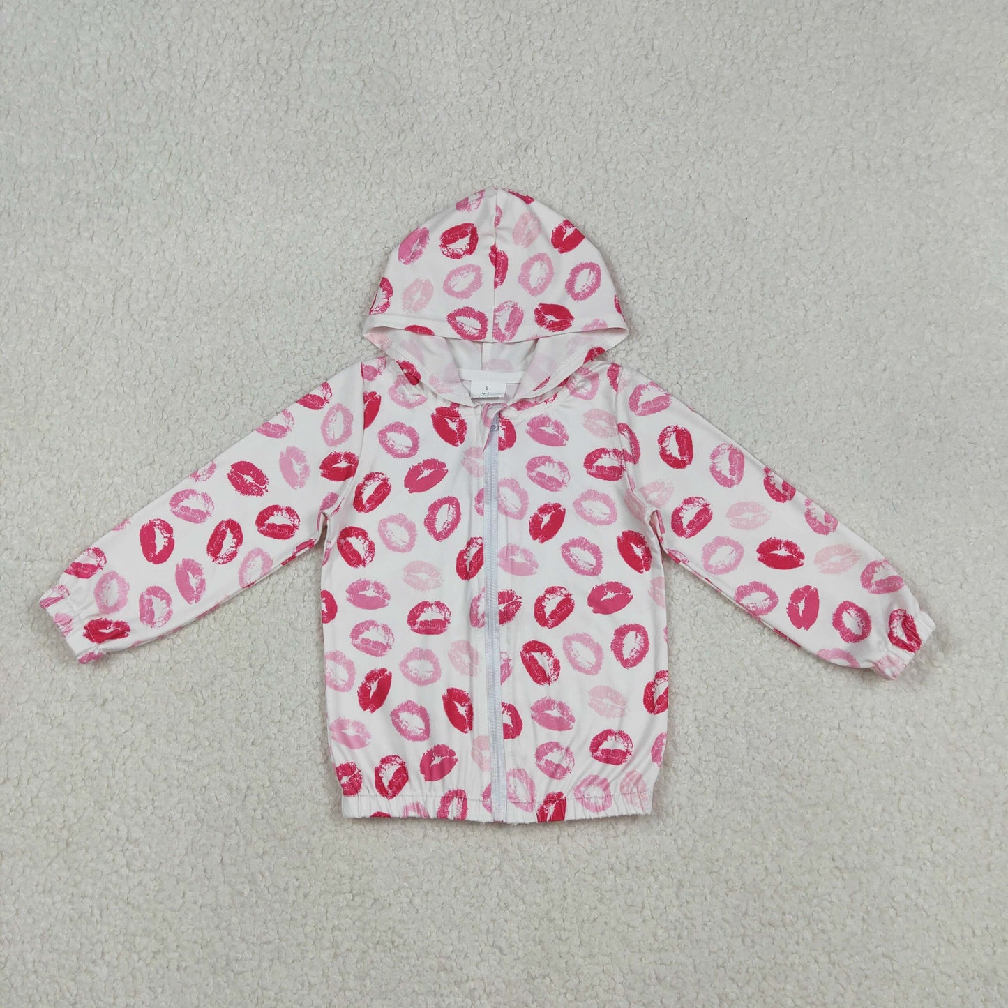 RTS NO MOQ(In Stock) Lipstick Print White Hooded Long-Sleeve Top