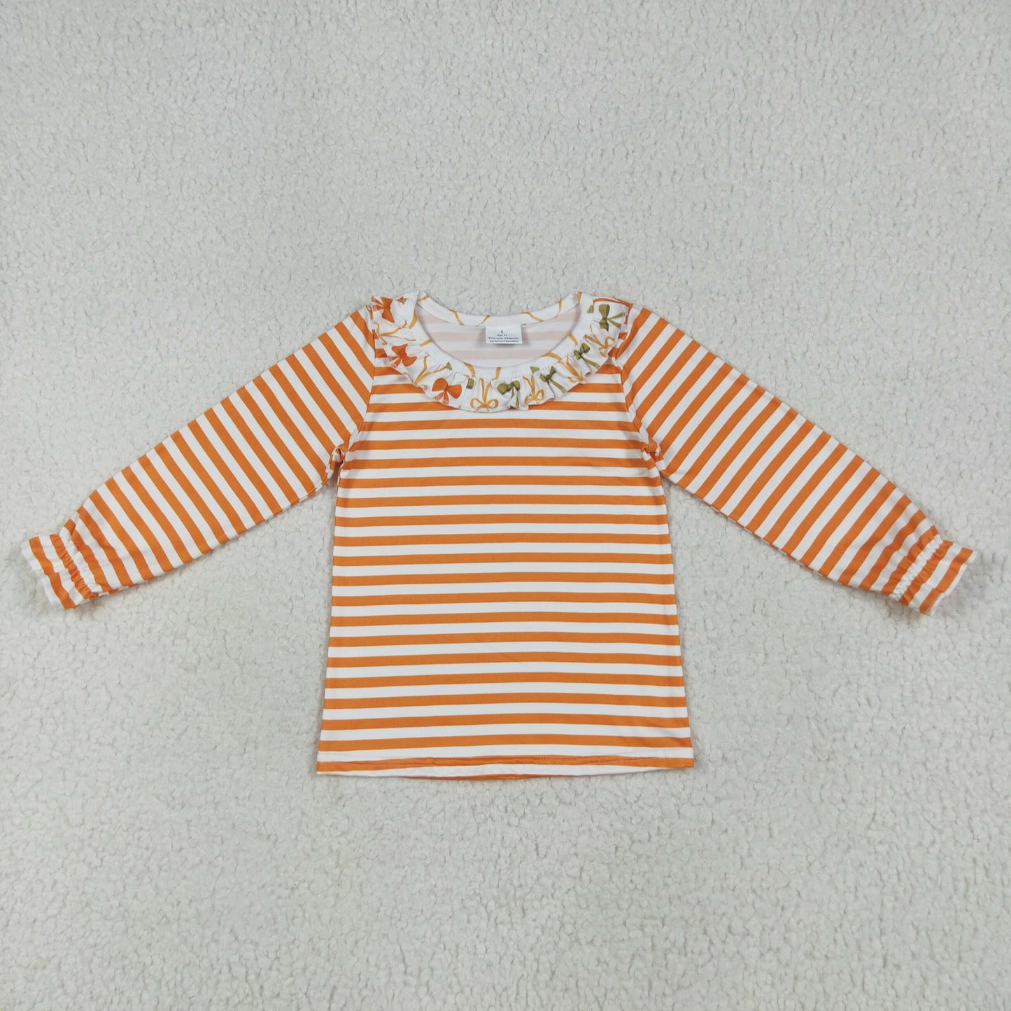 RTS NO MOQ(In Stock) GT1074 Orange striped bow pattern lace long sleeve top
