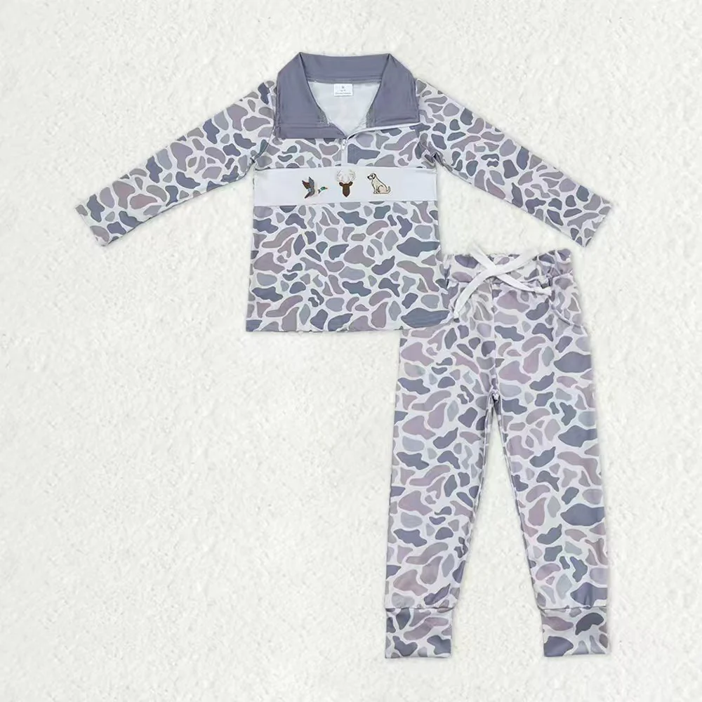 RTS NO MOQ(In Stock) baby boys clothes camouflage long Sleeve pants sets