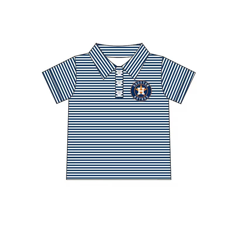 custom moq 5 tat about 4-6 weeks team baby Boys clothes navy blue striped Milk Silk short sleeve top