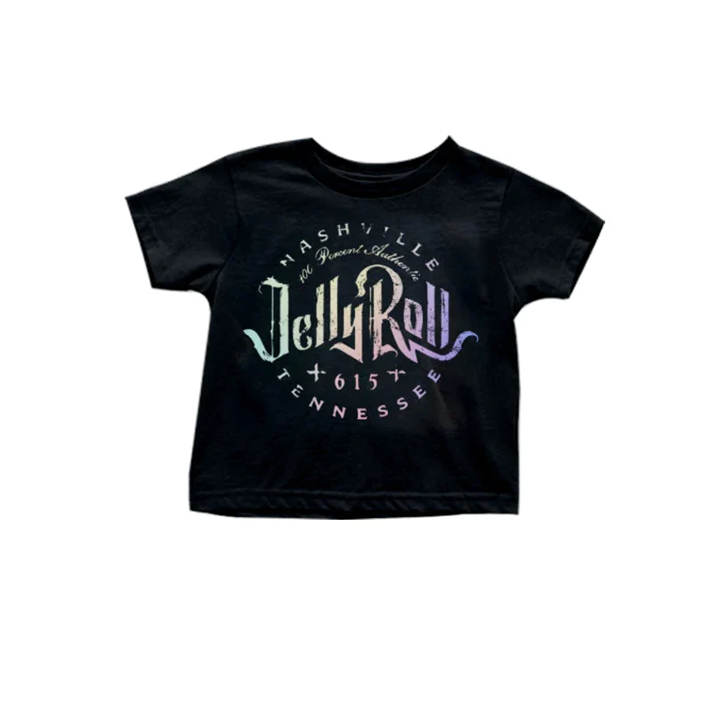 Deadline October 12 custom no moq eta 6-8weeks Black short-sleeved top with gradient lettering print