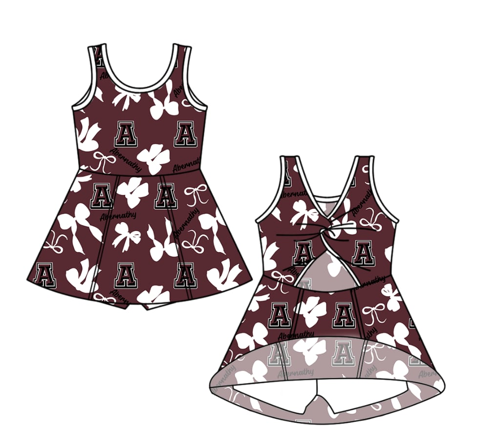 Custom moq 5 mix sizes summer teams baby girls clothes team T Maroon Black Bowknot Summer Girls Clothes