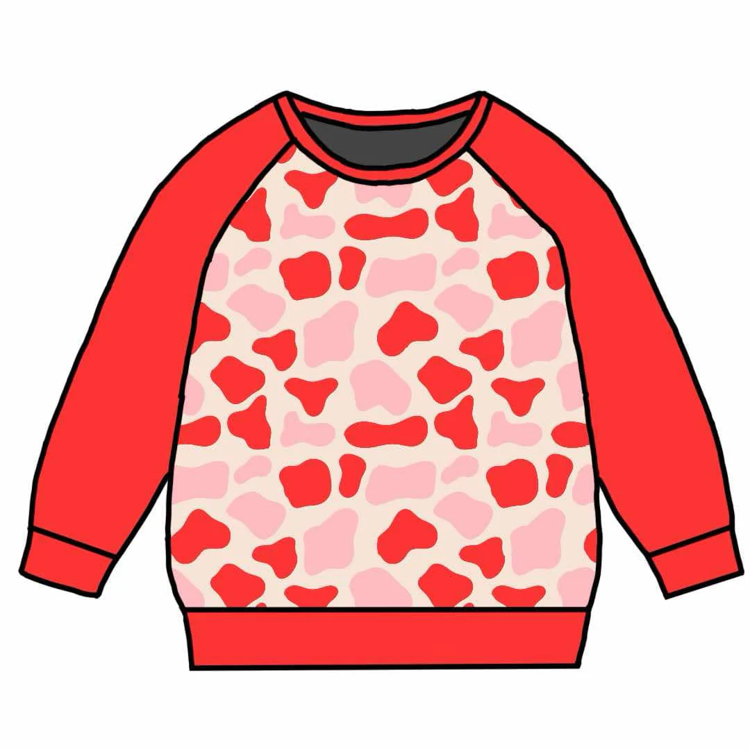 Deadline November 30 custom no moq baby clothing Red long sleeve heart square girls top sweatshirt