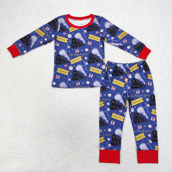 Best Sell RTS Baby Boys Christmas Train Pajamas Set Long Sleeve Tee Shirt And Pants Outfit for Toddlers Baby Clothes Set