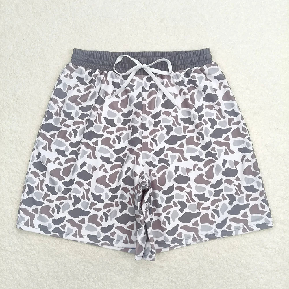 Best Sell RTS Adult Grey Camouflage Bottom Trunk Drawstring Swimwear Shorts for Men