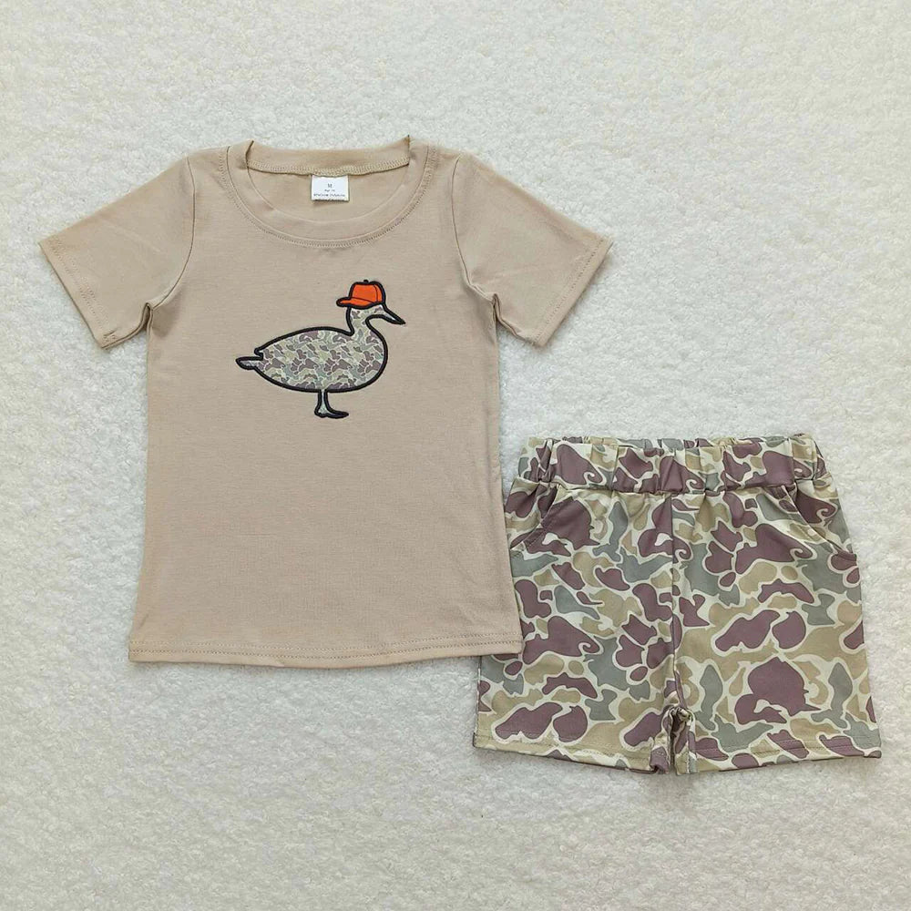 Best Sell RTS Baby Boys Khaki Camo Duck Shirt And Shorts Set Cute Outfit Baby Clothes Set