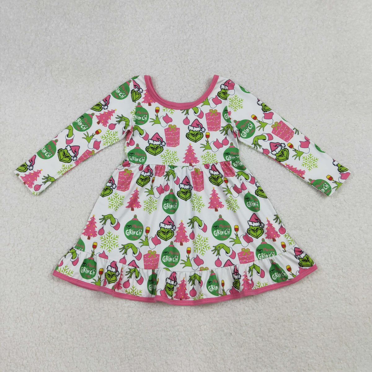 RTS NO MOQ(In Stock) GLD1277 Cute Clothes Christmas tree gift white long-sleeved dress