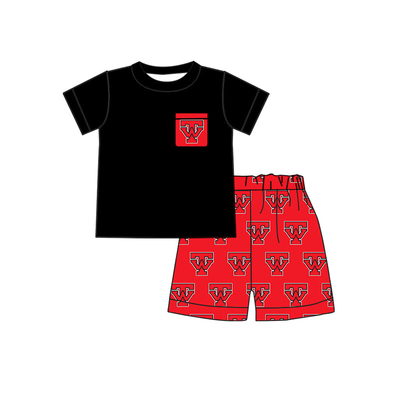 Deadline: May 10custom no moq eta 5-6week boys sets black top with shorts sets