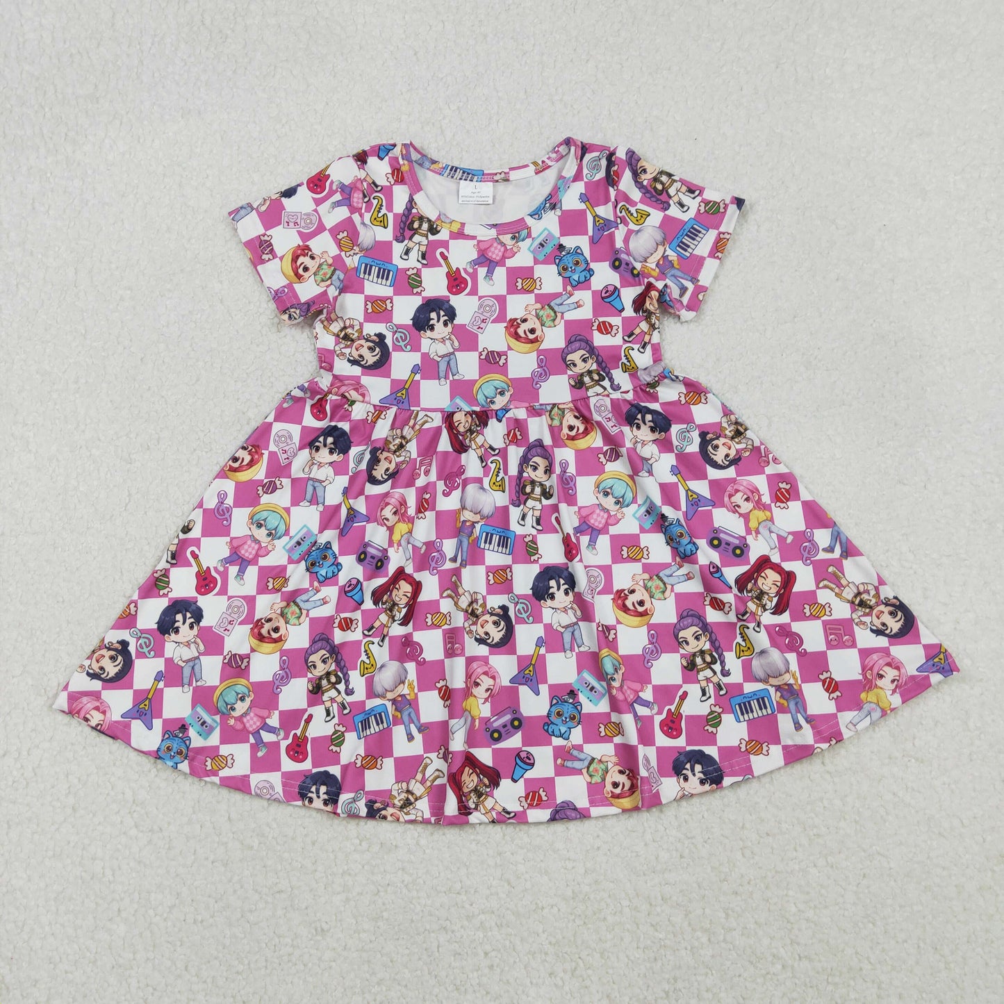 RTS NO MOQ(In Stock) GSD2919 Red Checkered Short-Sleeved Dress