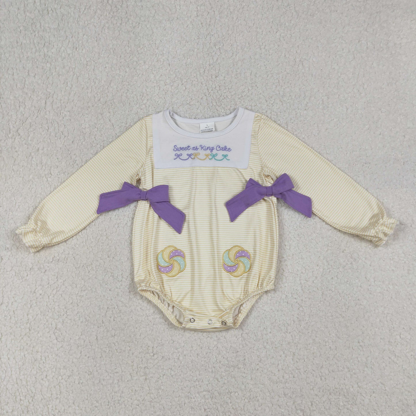 RTS NO MOQ(In Stock ) LR2770 Embroidered Sweet as King Cake Striped Long-Sleeved Jumpsuit
